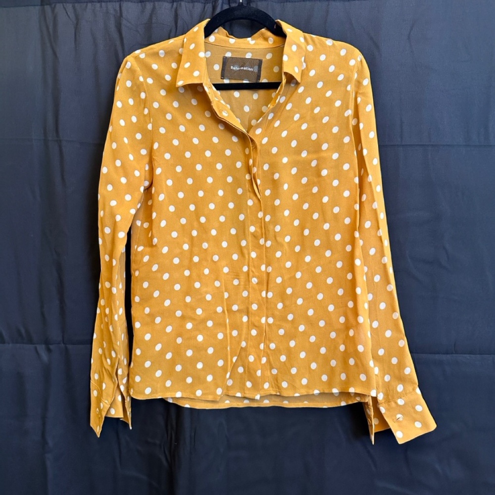 *Reformation* Orange Polka Dot Shirt Size Small
